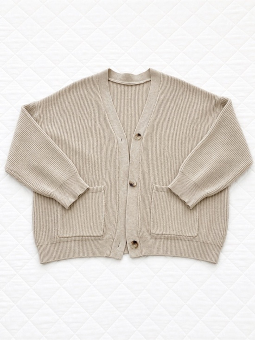 Dazy Medium Beige ribbed Cardigan Sweater Cottagecore Cable Knit EUC